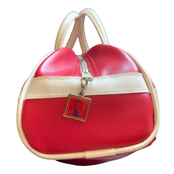 Red Tango by Tokyo Bay Retro Vintage Mini Bowling Bag Women's Red/White Cat - Picture 7 of 9